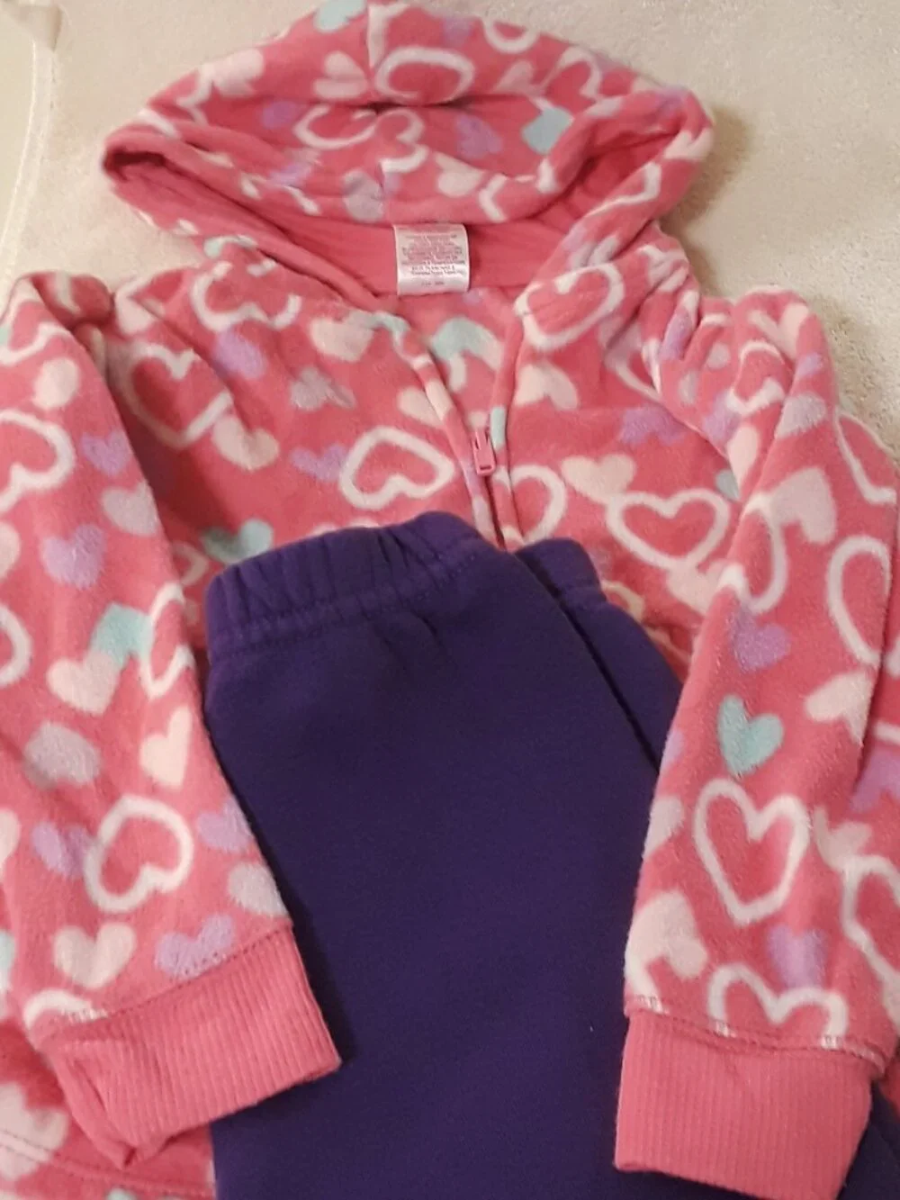 2 Piece Set Garanimals Girl 24 Mos Pink Heart Hooded Zip Jacket + Purple Pants
